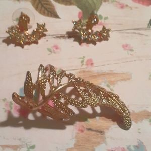 A cute size 8 leaf ring with star earrings